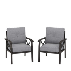 Set of 2  All-Weather Metal Armchairs, Khaki Frame with Gray Cushions