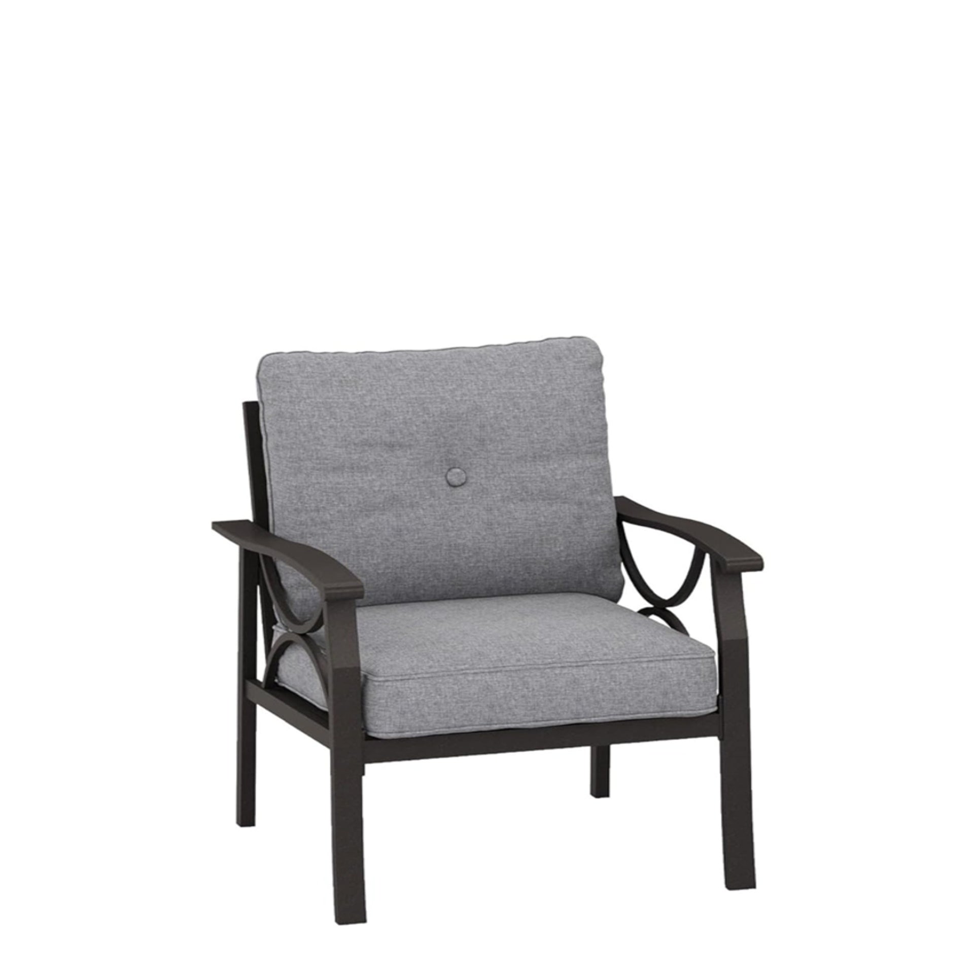 Set of 2  All-Weather Metal Armchairs, Khaki Frame with Gray Cushions