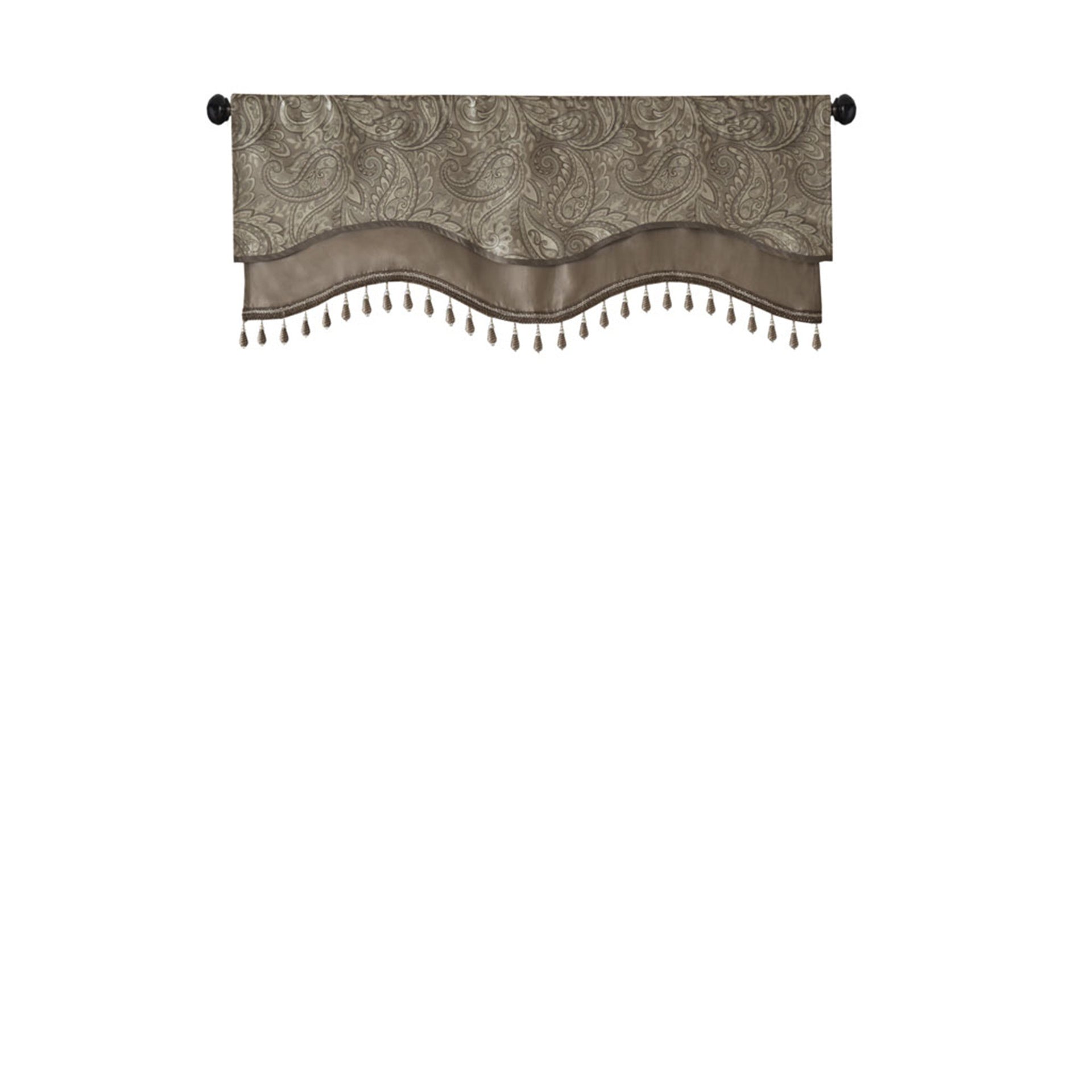 Jacquard Window Rod Pocket Valance With Beads Blue/Brown 50x18"