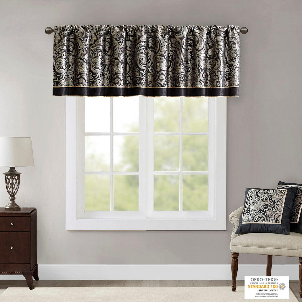 Jacquard Window Valance Black 50x18"