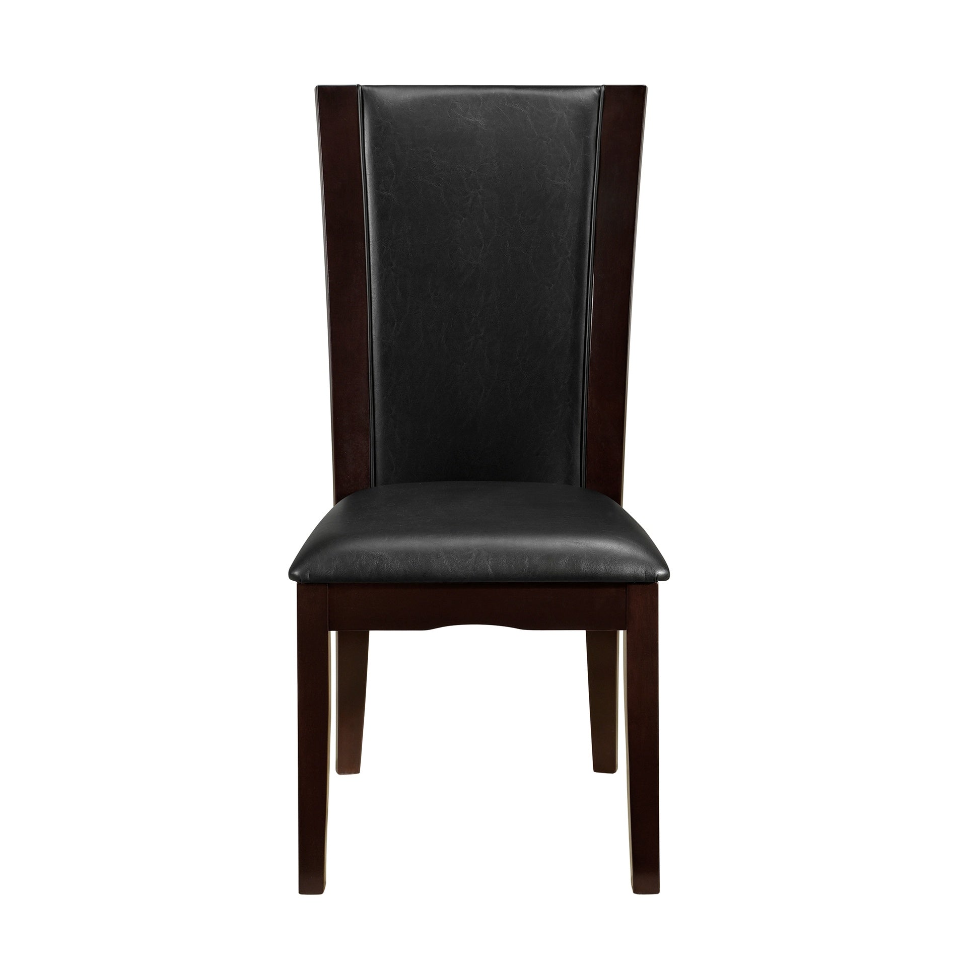 Modern Contemporary Dining Side Chairs Set of 2 Dark Brown Faux Leather Upholstered Espresso Finish Hardwood Solid