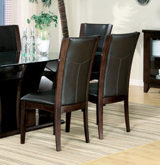 Modern Contemporary Dining Side Chairs Set of 2 Dark Brown Faux Leather Upholstered Espresso Finish Hardwood Solid