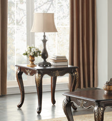 1pc Formal Traditional End Table Dark Cherry Finish with Gold Tipping Elegant Design Living Room Furniture Side Table