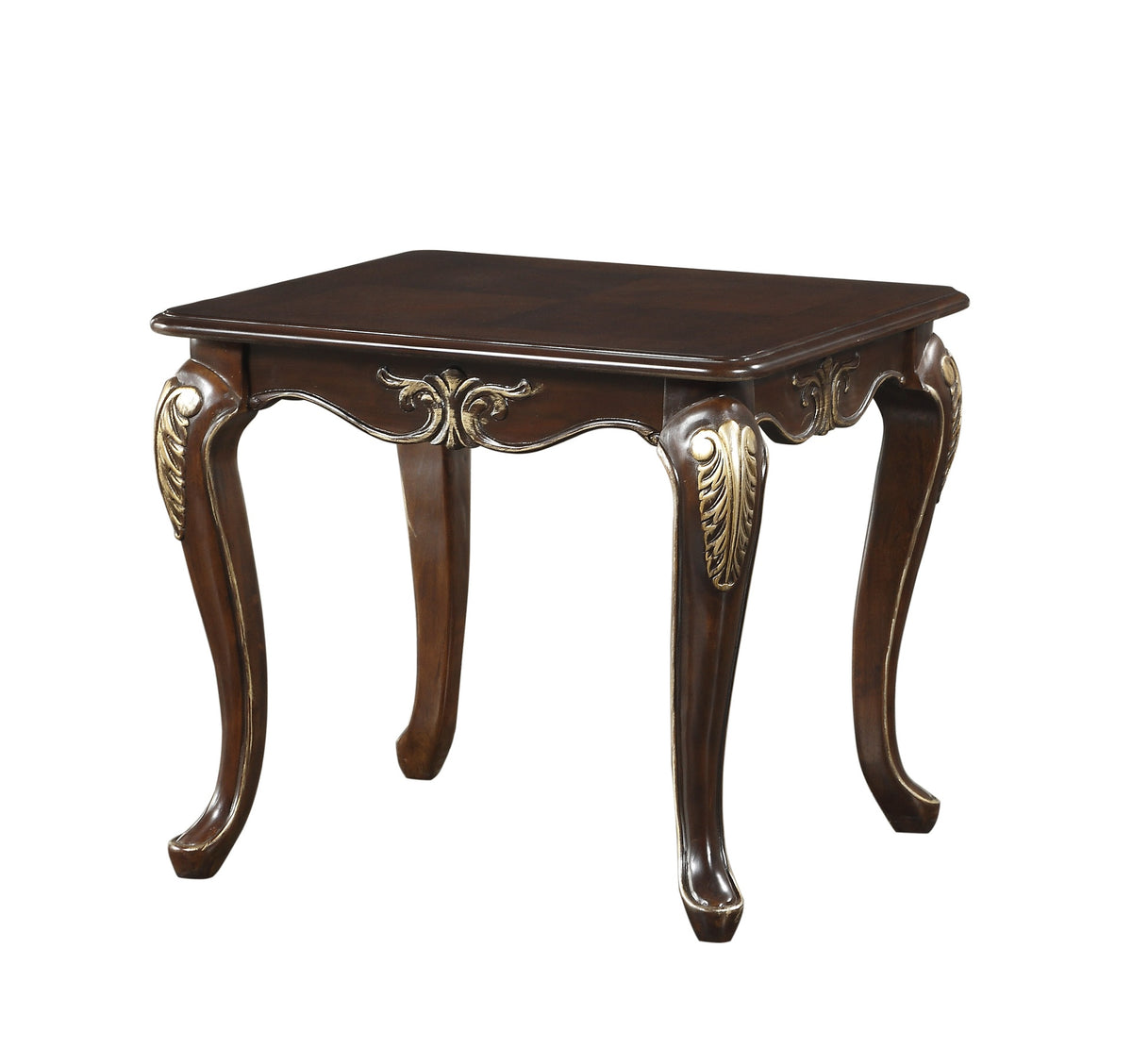 1pc Formal Traditional End Table Dark Cherry Finish with Gold Tipping Elegant Design Living Room Furniture Side Table
