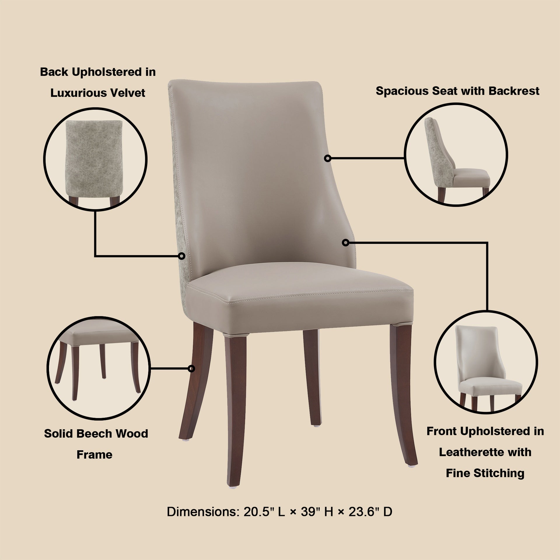 Dining Chair - Set of 2 in Taupe