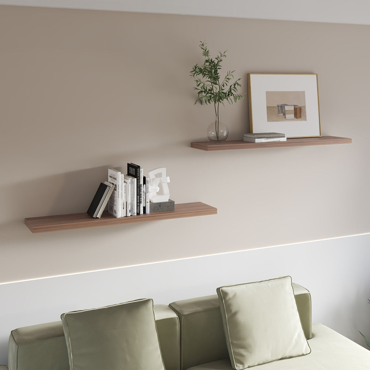 Light Brown Floating Shelf in Melamine, Set of 2