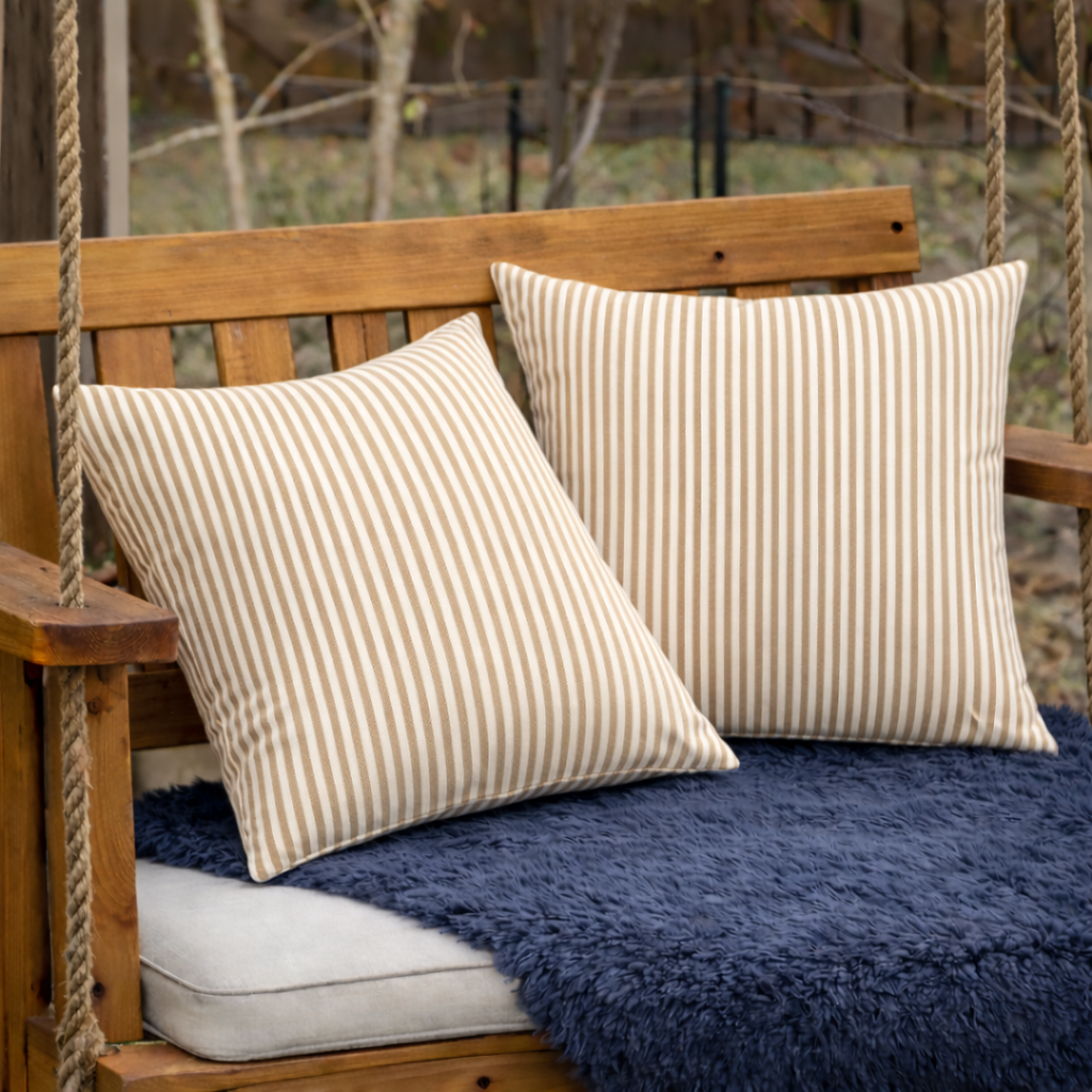 2 Pack Outdoor Throw Pillows, Waterproof & Fade-Resistant Patio Cushions for Garden, Porch, Poolside Furniture - Soft & Comfortable Decorative Pillow Covers (18x18 Inch, Beige White)