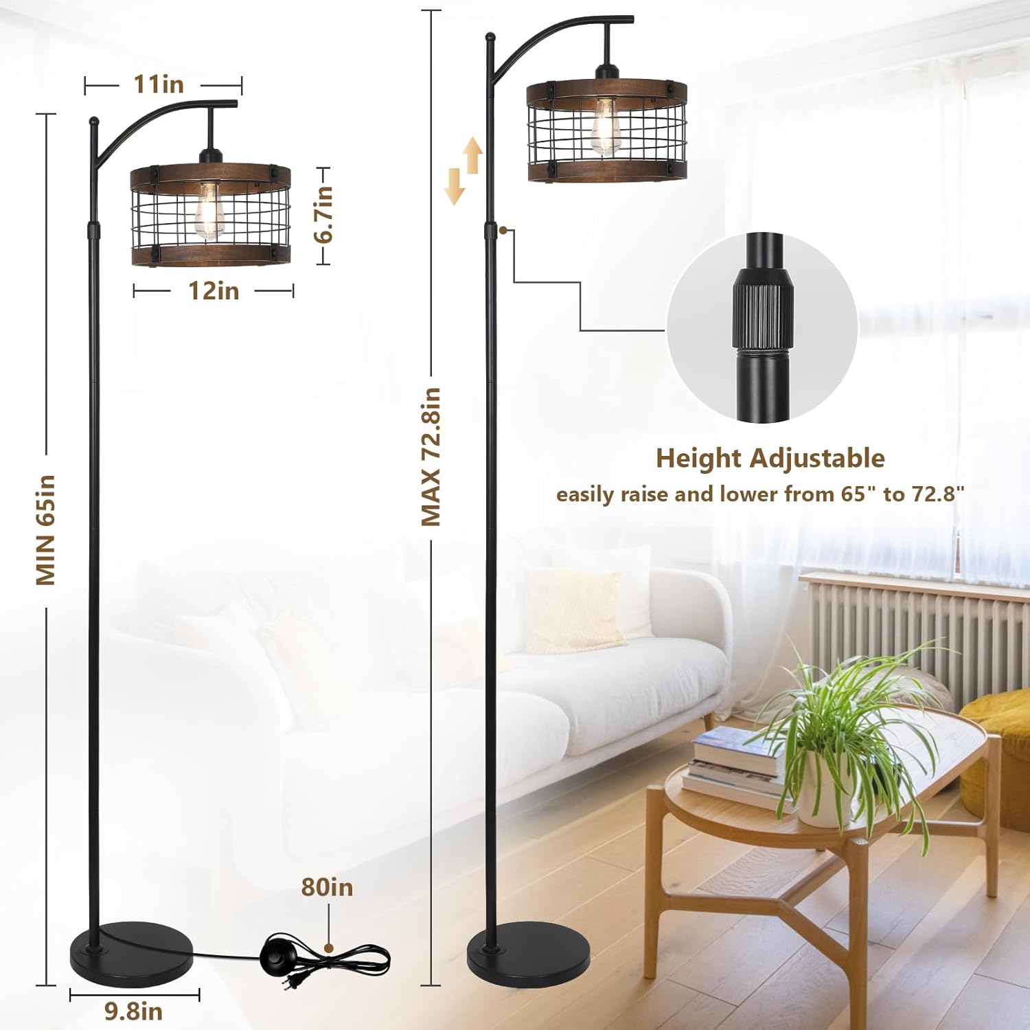 Arc Floor Lamp with Remote & Dimmable LED Bulb