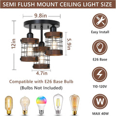 Semi Flush Mount Ceiling Light,3-Light Farmhouse Chandelier Light Fixtures Ceiling Mount