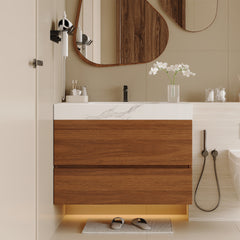 29.9" Modern Floating Bathroom Vanity with Faux Marble Top and Ceramic Undermount Sink, Wall-Mounted for Small Bathrooms and Apartments