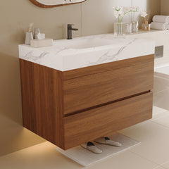 29.9" Modern Floating Bathroom Vanity with Faux Marble Top and Ceramic Undermount Sink, Wall-Mounted for Small Bathrooms and Apartments