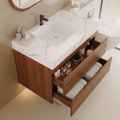 29.9" Modern Floating Bathroom Vanity with Faux Marble Top and Ceramic Undermount Sink, Wall-Mounted for Small Bathrooms and Apartments