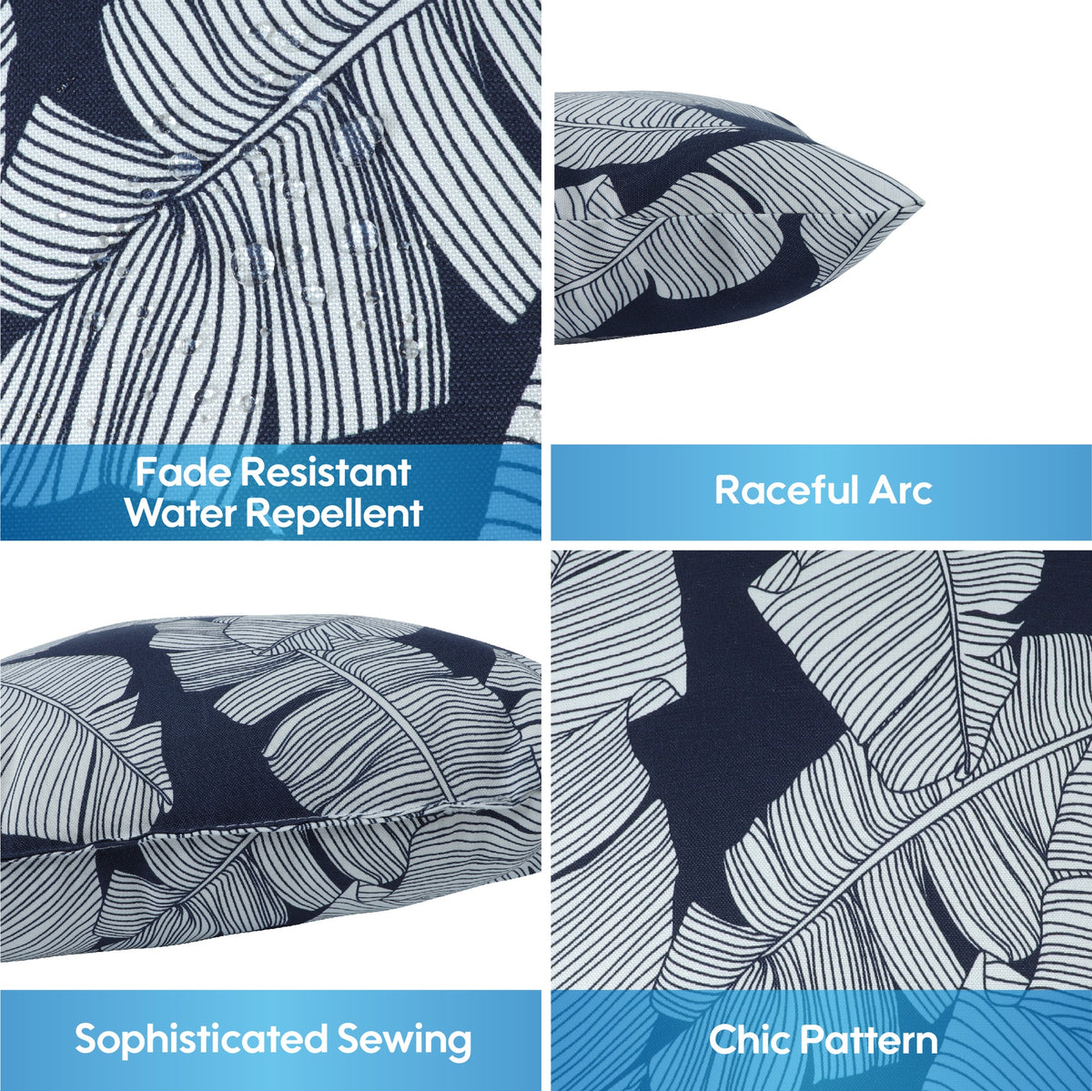 2 Pack Outdoor Throw Pillows, Waterproof & Fade-Resistant Patio Cushions for Garden, Porch, Poolside Furniture - Soft & Comfortable Decorative Pillow Covers (18x18 Inch, Blue leaf)