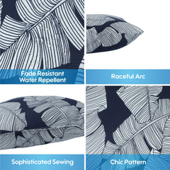 2 Pack Outdoor Throw Pillows, Waterproof & Fade-Resistant Patio Cushions for Garden, Porch, Poolside Furniture - Soft & Comfortable Decorative Pillow Covers (18x18 Inch, Blue leaf)