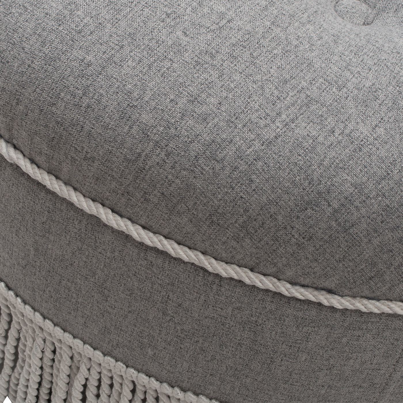 Yolanda 24" Round Upholstered Accent Ottoman, Light Gray Polyester with Ivory Trim
