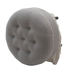 Yolanda 24" Round Upholstered Accent Ottoman, Light Gray Polyester with Ivory Trim