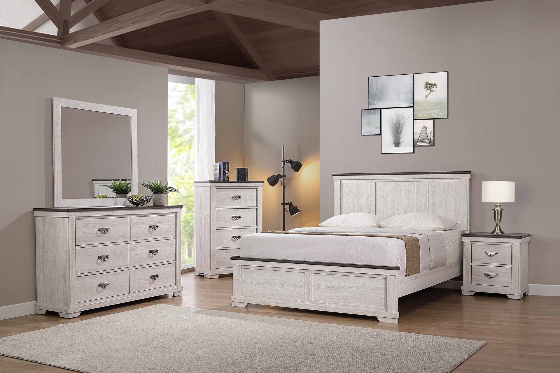 Farmhouse Rustic Style Antique White & Brown Twin Size Panel 1pc Youth Bed Wooden Bedroom Furniture