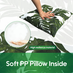 2 Pack Outdoor Throw Pillows, Waterproof & Fade-Resistant Patio Cushions for Garden, Porch, Poolside Furniture - Soft & Comfortable Decorative Pillow Covers (18x18 Inch, Green leaf)