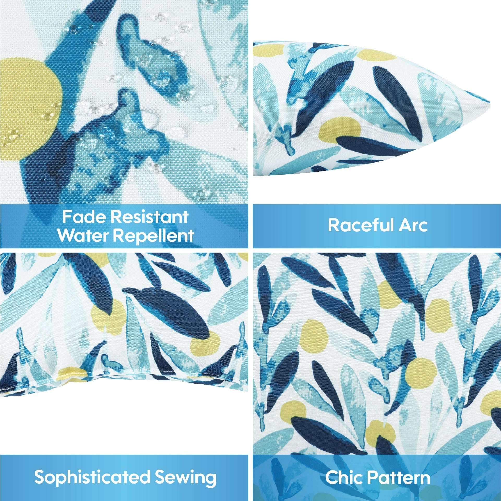 2 Pack Outdoor Pillows, Waterproof & Fade-Resistant Patio Cushions for Garden, Porch, Poolside Furniture - Soft & Comfortable Decorative Pillow Covers (18x18 Inch,blue leaf)