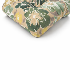 Outdoor Chair Cushions Set of 2, 19 x 19 x 4 Inch Tufted Seat Cushions with Ties, Waterproof Patio Chair Pads for Dining Chairs, Garden & Outdoor Furniture-Emerald Green Floral