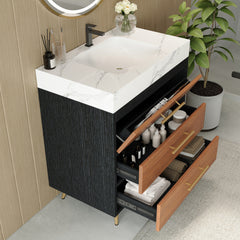 Modern Free-Standing Bathroom Vanity with Ceramic Vessel Sink & Durable Sintered Stone Top