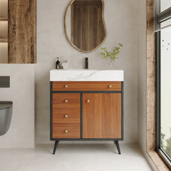 Modern Free-Standing Bathroom Vanity with Ceramic Sink &  Sintered Stone Top