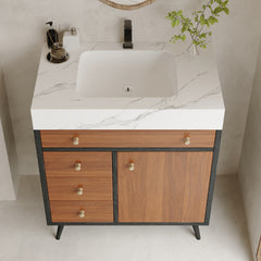 Modern Free-Standing Bathroom Vanity with Ceramic Sink &  Sintered Stone Top