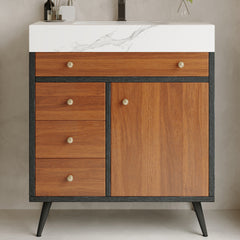 Modern Free-Standing Bathroom Vanity with Ceramic Sink &  Sintered Stone Top