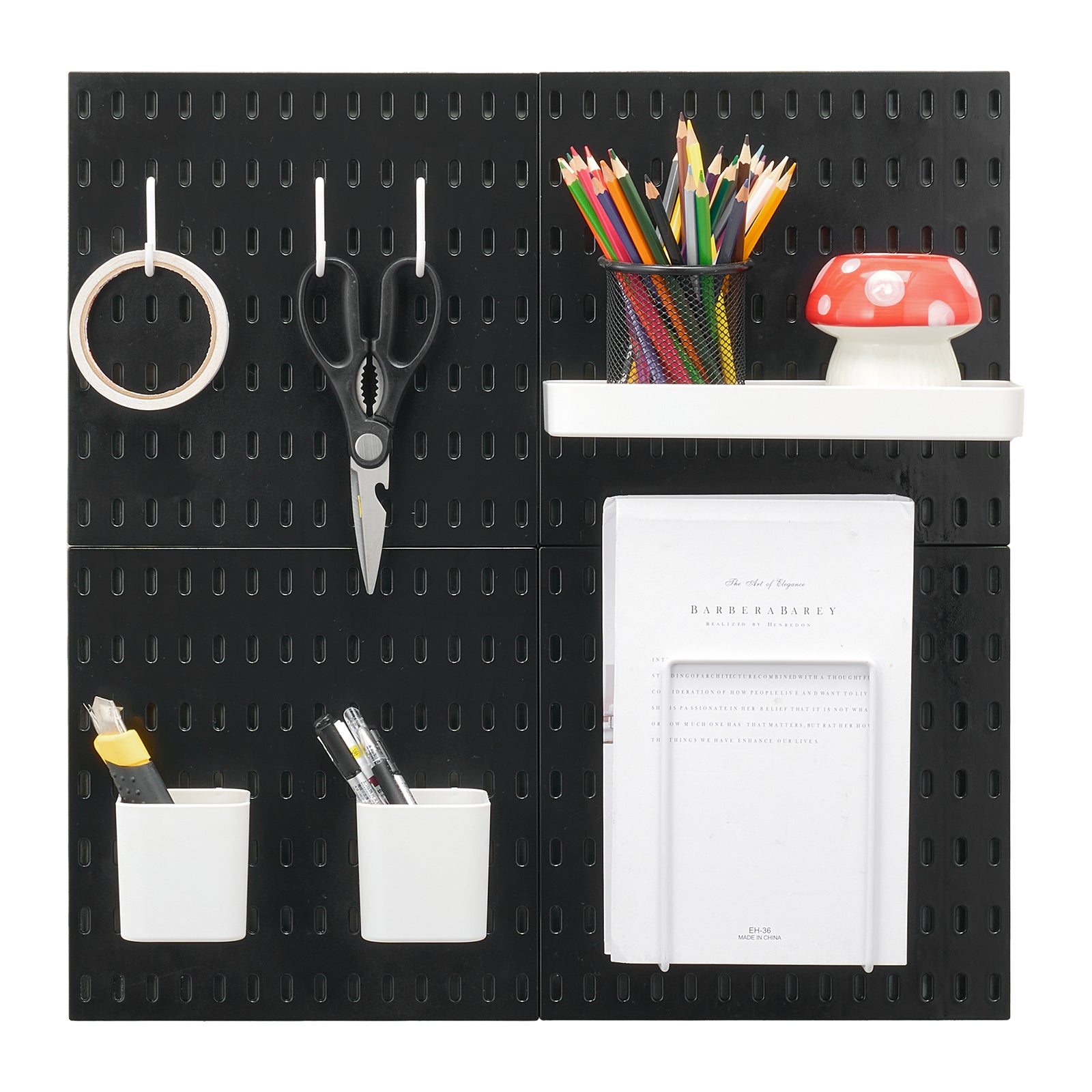 Pegboard Combination Kit 11 x 11" Plastic Pegboard 4 Panels Wall Organizer Black