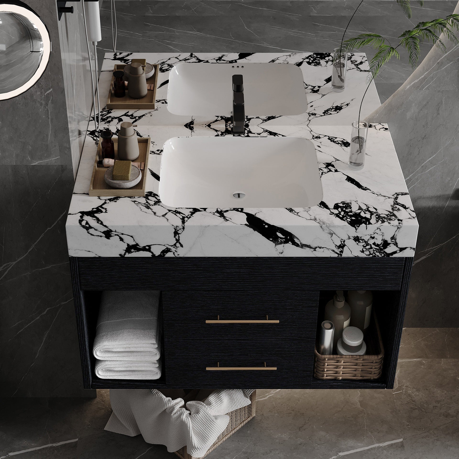 29.9" Modern Floating Bathroom Vanity with Sintered Stone Top Ceramic Undermount Sink Wall-Mounted for Small Bathrooms, Apartment