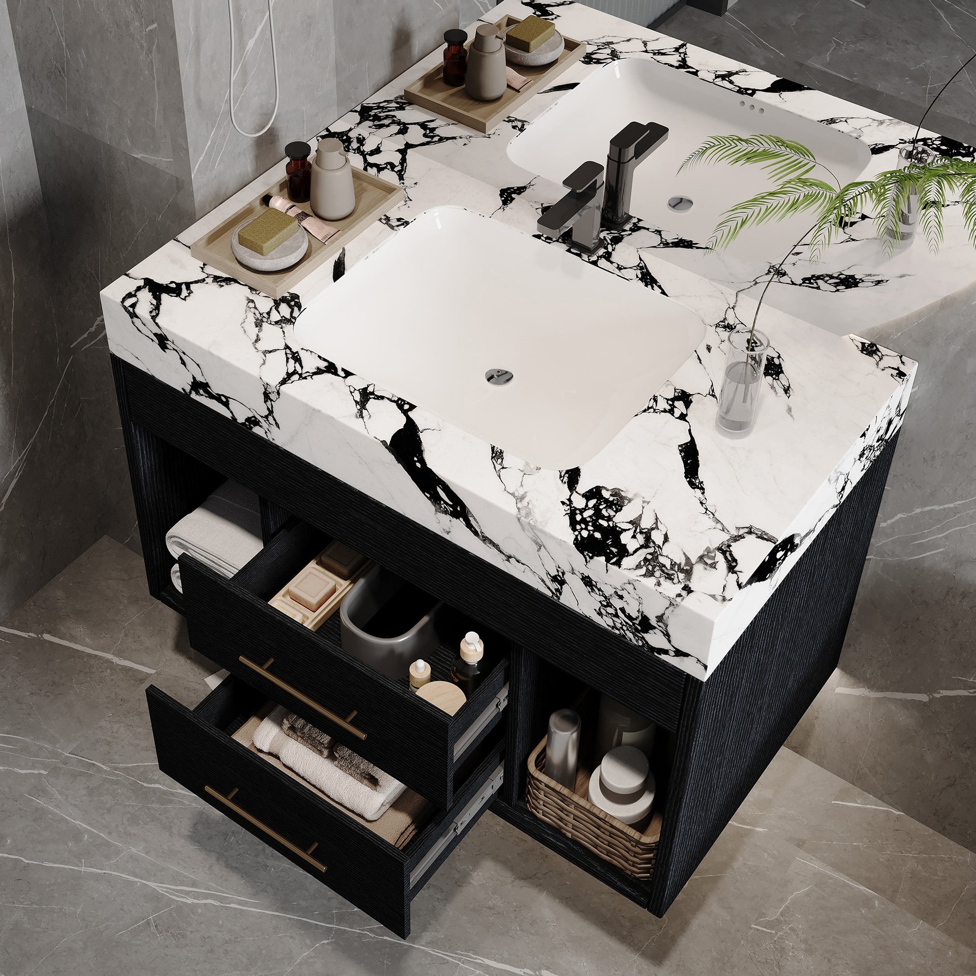 29.9" Modern Floating Bathroom Vanity with Sintered Stone Top Ceramic Undermount Sink Wall-Mounted for Small Bathrooms, Apartment