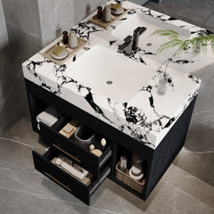 29.9" Modern Floating Bathroom Vanity with Sintered Stone Top Ceramic Undermount Sink Wall-Mounted for Small Bathrooms, Apartment