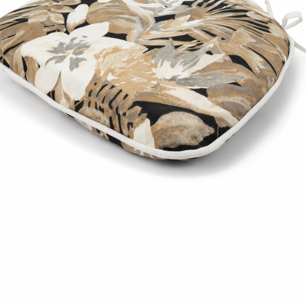 Outdoor Patio Chair Cushions, Water-Repellent U-Shape Thick Foam Seat Cushions with Ties, 17"x16"x2" All-Weather Cushions for Garden, Patio & Dining Chairs (Set of 4)-Soft Cream Lily