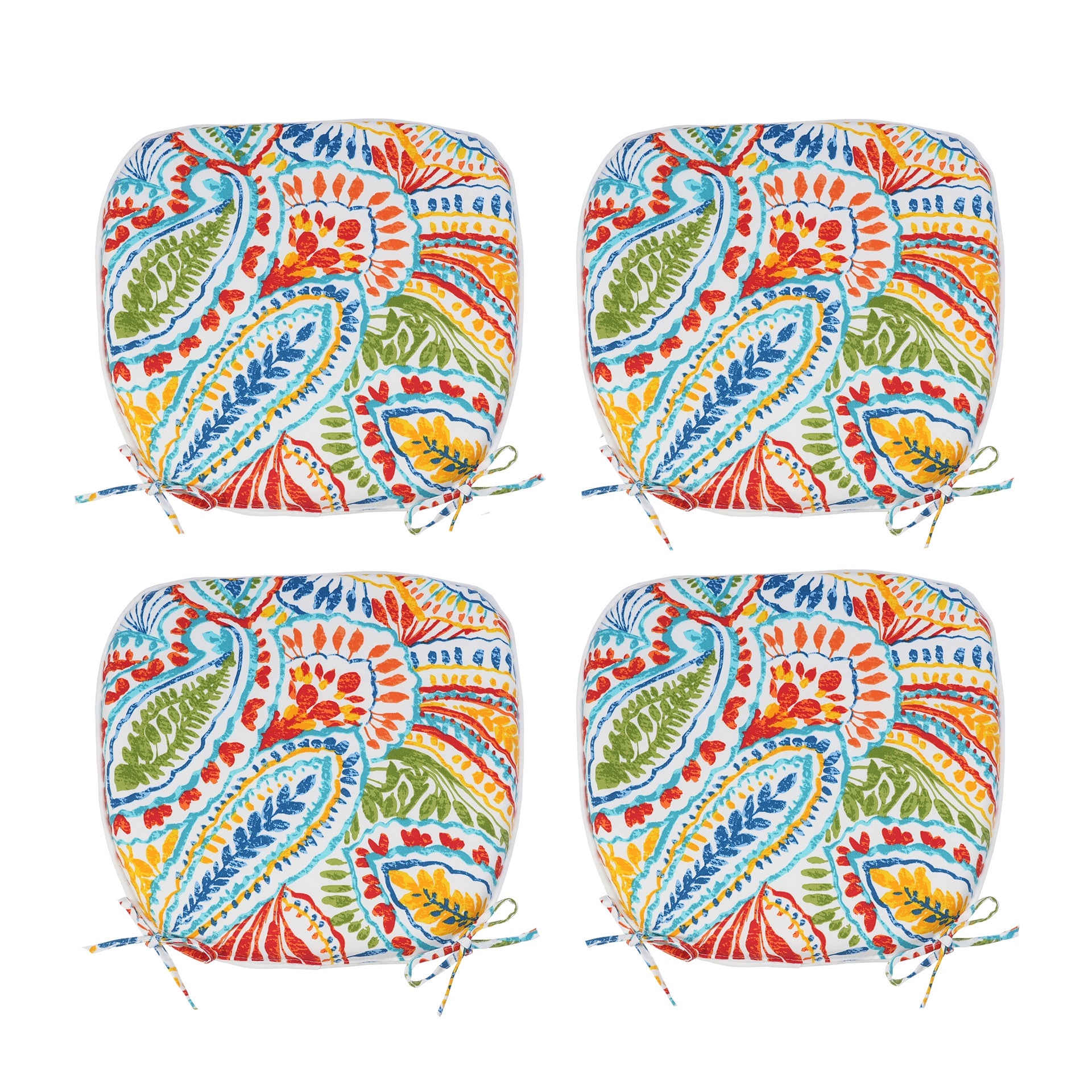 Outdoor Patio Chair Cushions, Water-Repellent U-Shape Thick Foam Seat Cushions with Ties, 17"x16"x2" All-Weather Cushions for Garden, Patio & Dining Chairs (Set of 4)-paisley multi