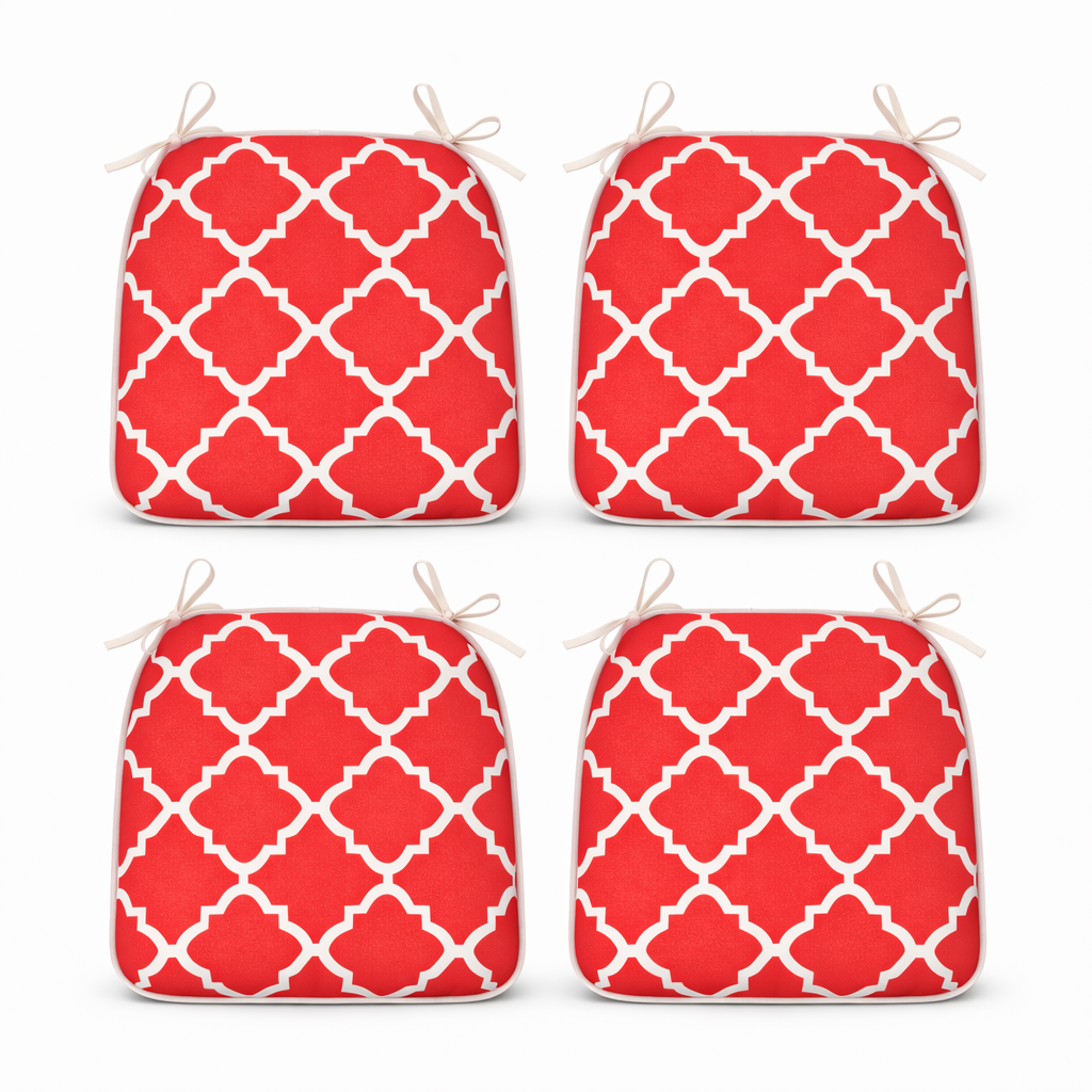 Outdoor Chair Cushions Seat Cushions with Straps, Patio Chair Pads for Patio Furniture Garden Home Office Decoration Set of 4, Plaid Red