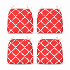 Outdoor Chair Cushions Seat Cushions with Straps, Patio Chair Pads for Patio Furniture Garden Home Office Decoration Set of 4, Plaid Red