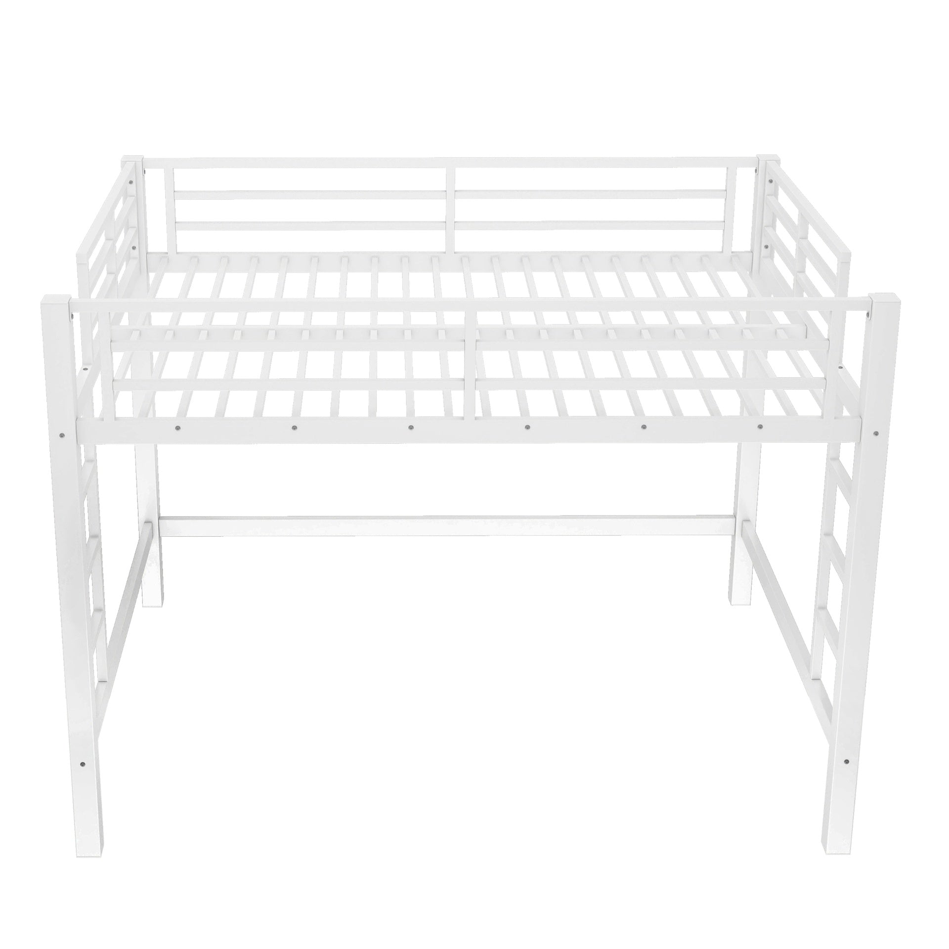 Queen Size Metal Loft Bed, Loft Bed with Easy Climbing Ladder and Guardrails , White