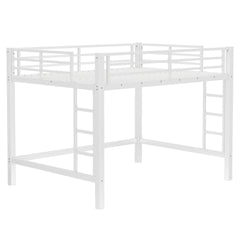 Queen Size Metal Loft Bed, Loft Bed with Easy Climbing Ladder and Guardrails , White