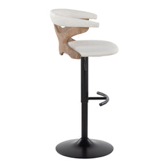 Gardenia Contemporary Adjustable Barstool with Swivel in Whitewashed Wood, Black Metal and Cream Fabric with Rounded T Footrest by LumiSource - Set of 2