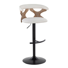 Gardenia Contemporary Adjustable Barstool with Swivel in Whitewashed Wood, Black Metal and Cream Fabric with Rounded T Footrest by LumiSource - Set of 2