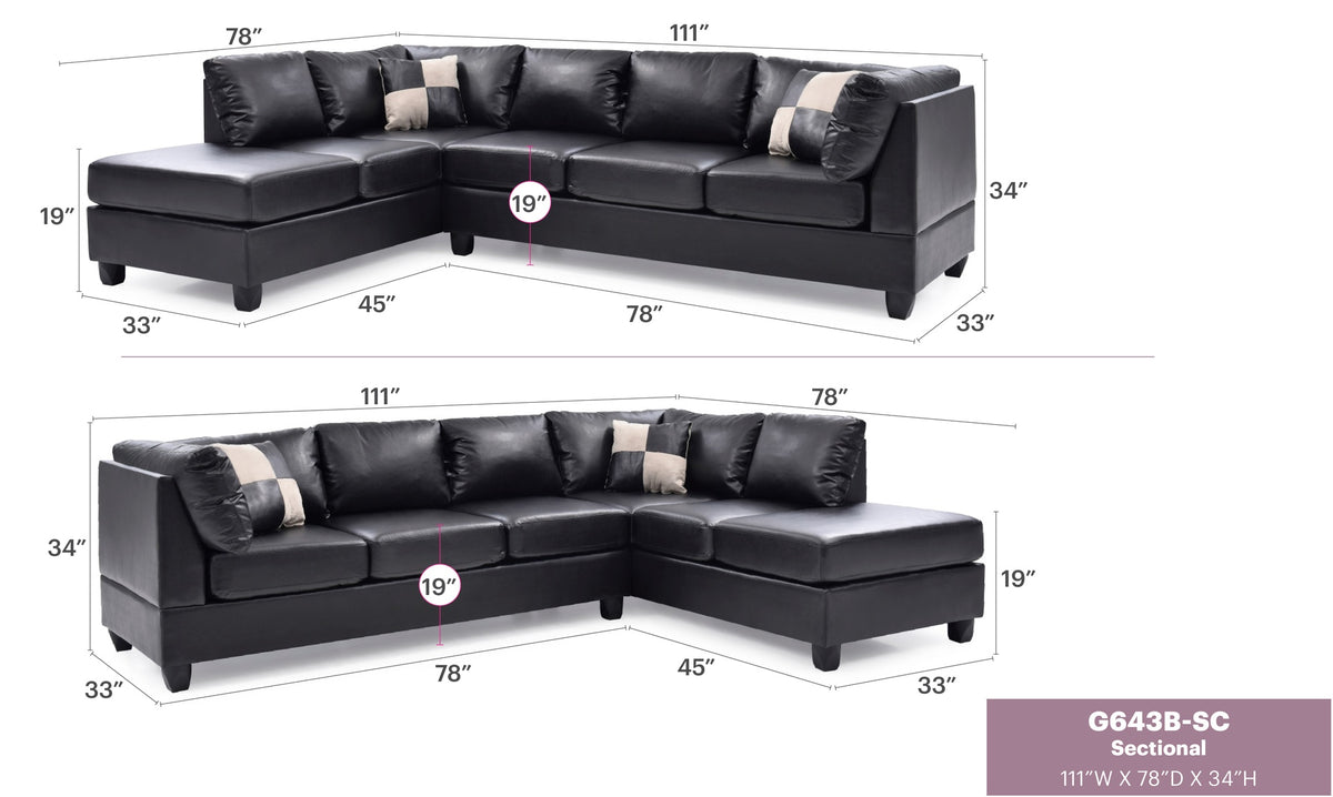Malone G643B-SC Sectional ( 3 Boxes) , BLACK