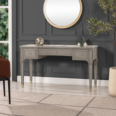 Dauphin 55" 3-Drawer Wood Executive Desk Grey Cashmere Rubber Wood & Veneer