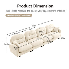 Four-Seater Modular Sectional Couch,Premium Chenille Fabric,With 2 Throw Pillows,Tufted Cushion Backrest Design,High-Density Foam Easy Install,Fits Bedrooms, Living Rooms, Reading Nooks,Beige