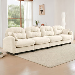 Four-Seater Modular Sectional Couch,Premium Chenille Fabric,With 2 Throw Pillows,Tufted Cushion Backrest Design,High-Density Foam Easy Install,Fits Bedrooms, Living Rooms, Reading Nooks,Beige