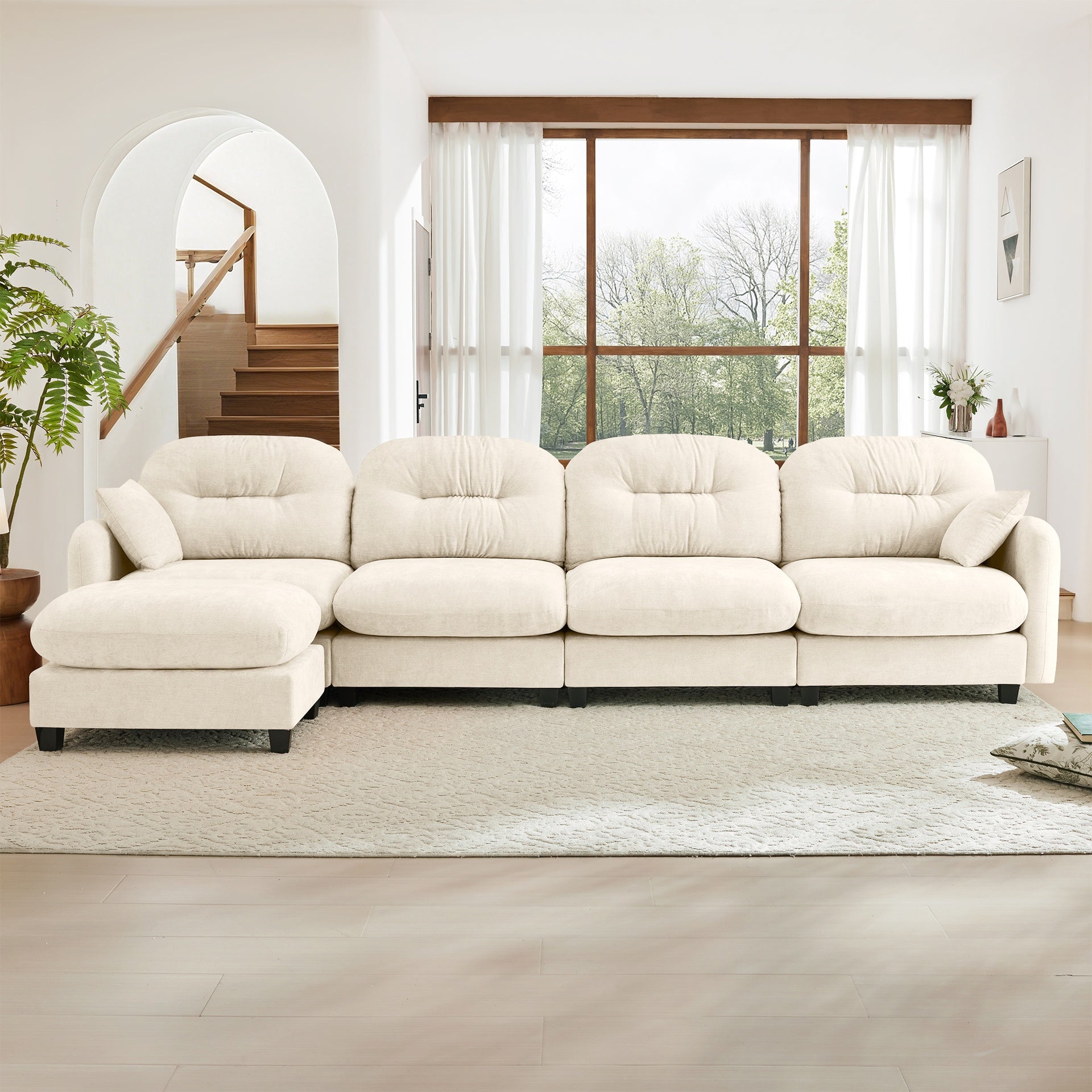 Modular Sectional L Shaped Couch With Ottoman,Soft Chenille Fabric,Ergonomic Design,Tufted Cushion Backrest Design,High Quality Wooden Base Easy Install,Fits Bedrooms Living Rooms Reading Nooks,Beige