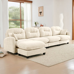 Modular Sectional L Shaped Couch With Ottoman,Soft Chenille Fabric,Ergonomic Design,Tufted Cushion Backrest Design,High Quality Wooden Base Easy Install,Fits Bedrooms Living Rooms Reading Nooks,Beige