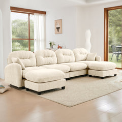Modular Sectional U Shaped Couch With Ottoman,Soft Chenille Fabric  Tufted Cushion Backrest Design,High-Density Foam Ergonomic design,Elegant Armrests,Easy Install Fits Bedrooms Living Rooms,Beige