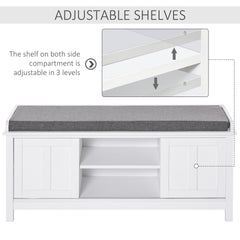 HOMCOM Entryway Shoe Bench Storage Ottoman with Sliding Doors, Adjustable Shelving, 6 Compartments, and Padded Seat, Holds 10 Pairs, White
