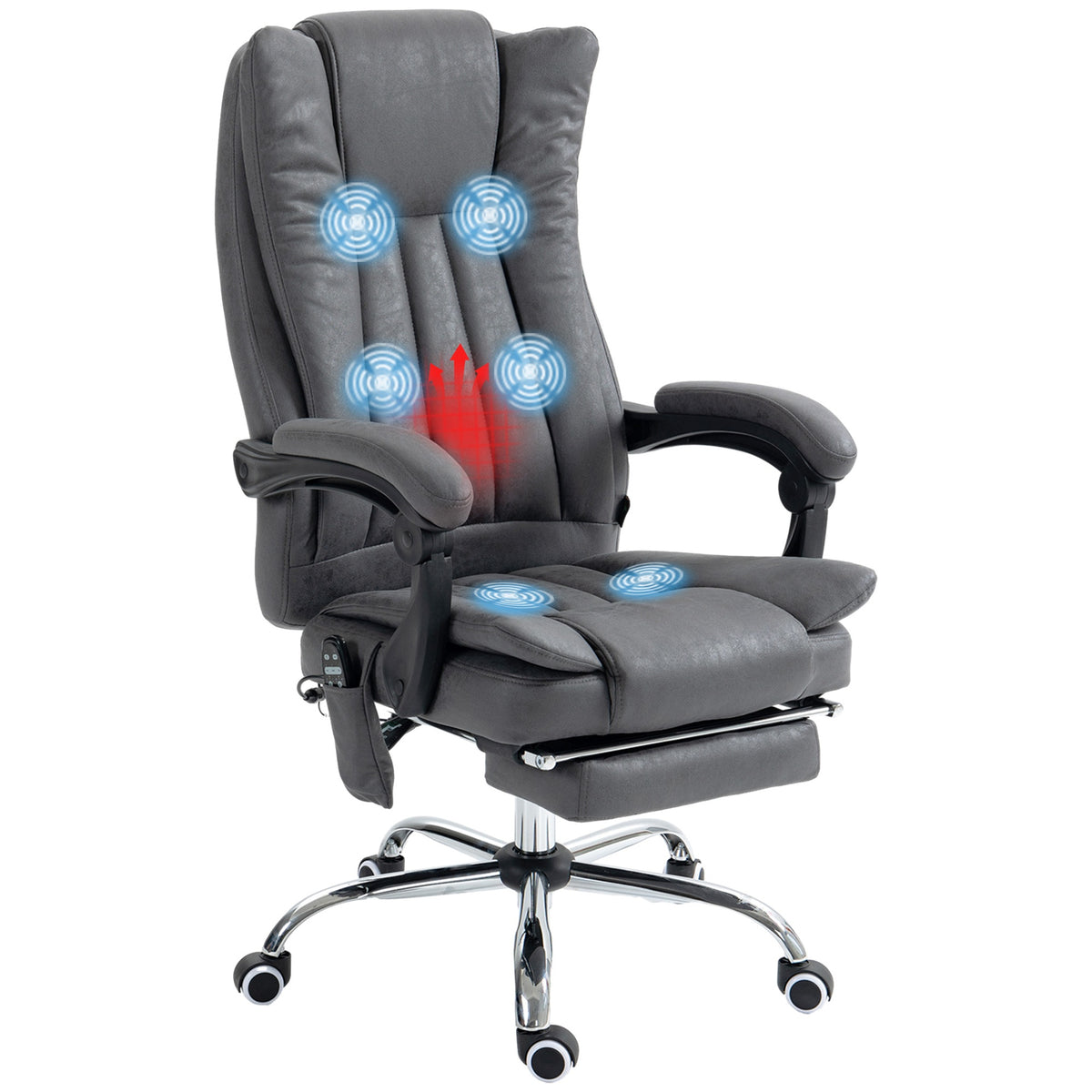Vinsetto Microfiber Office Chair, High Back Computer Chair with 6 Point Massage, Heat, Adjustable Height and Retractable Footrest, Dark Blue
