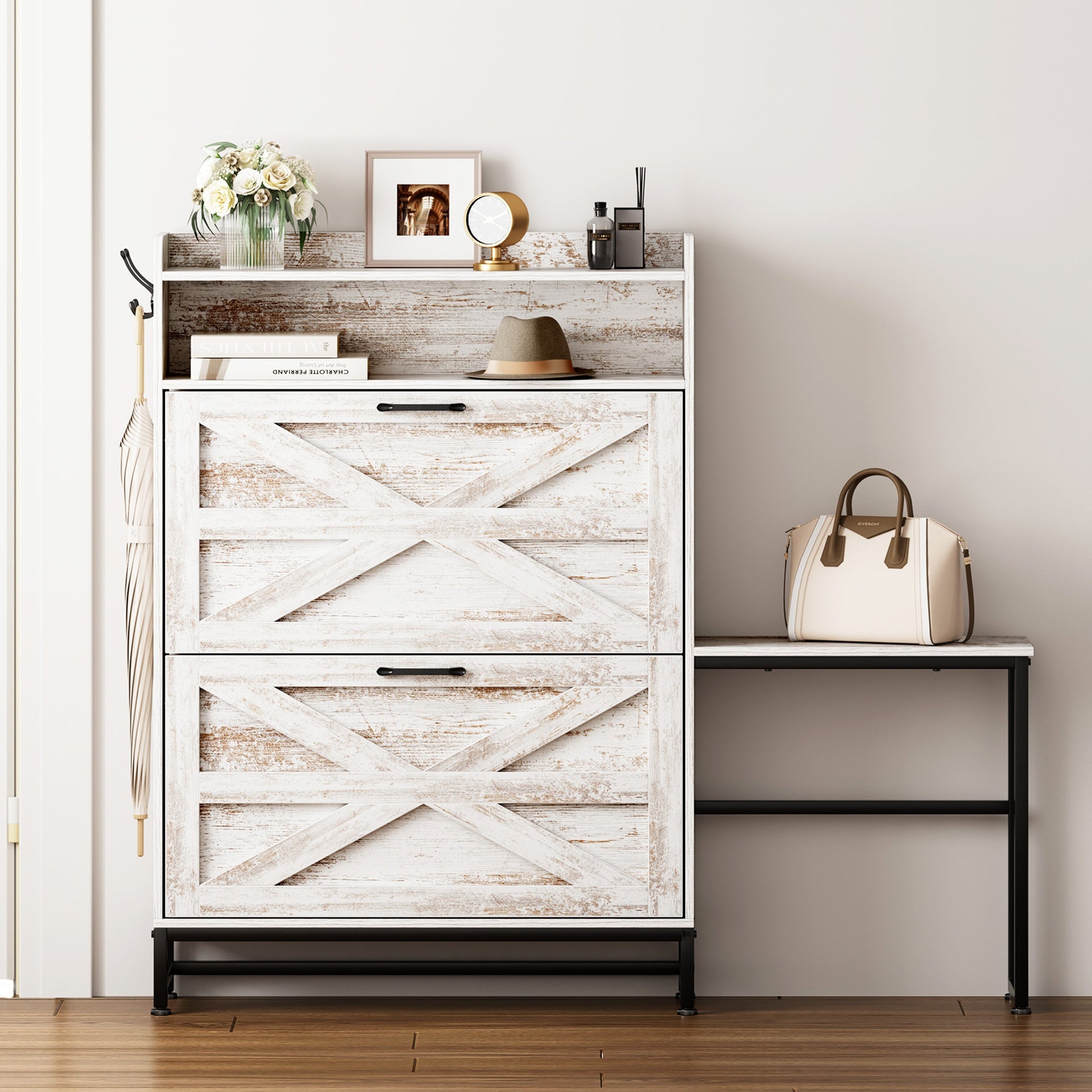 Shoe Cabinet, Entry Home Shoe Cabinet, Entrance Balcony Storage Cabinet, Large Capacity Shoe Rack, White